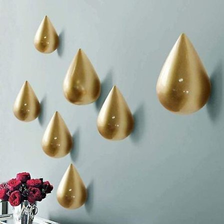 Sæt med 7 kreative dråbeformede knager til vægdekoration, moderne indretning, guld