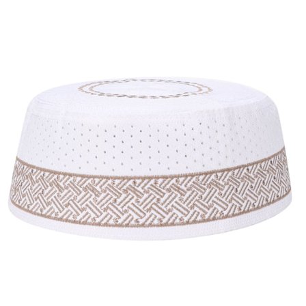 Polyester blandet bomuldsklæde muslimsk bønnehue islam mand broderi hue (kaffe 56cm)