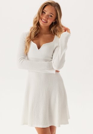 BUBBLEROOM Structured V-neck Skater Dress White S