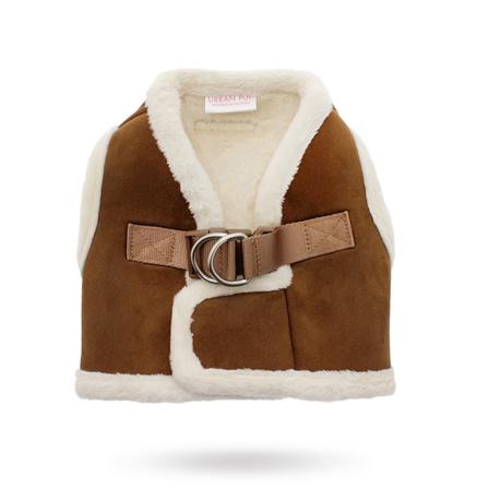 Luxury Brown & Cream Faux Shearling Hundsele - Klassiska hundselar, Jacket, Step-in, Y-Selar Dragselar, Fodrade vinterselar på Doggie.se