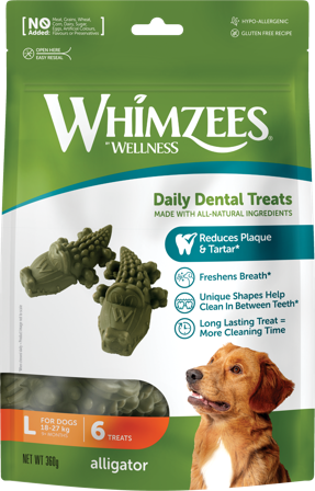 Whimzees - Alligator Veggie Large 6 stk - Hund - Hundegodbiter & tyggebein - Dental tyggebein & tanntyggebein - ZOO.no