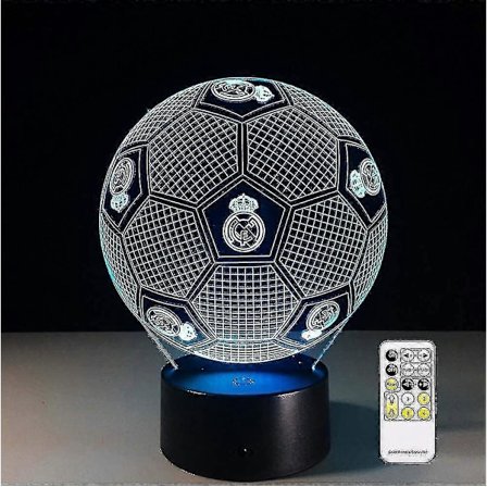 3D Optinen Illuusio Real Madrid Jalkapallo Yövalo Leikkikalu Lamppu, Kaukosäädin, Himmennettävä, Paristo- tai USB-virralla, 7 Väriä Vaihtuu Joulu 