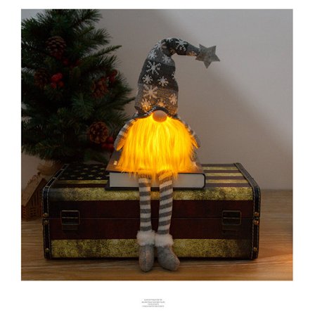 1 x Grå Juldocka Långben Ljusande Ansiktslös Rudolph Dekor