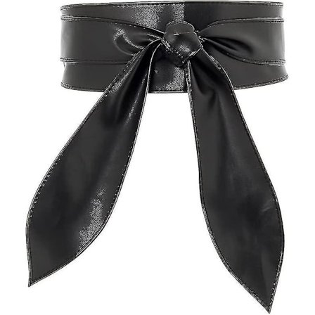 Bredt midjebelte for kvinner Mykt lær bundet bredt belte Sløyfebånd Midjebånd Sash Kjole Belte Stilig omslagsbelte(Sort)