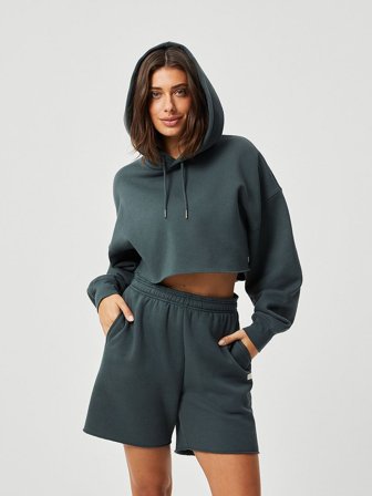 Björn Borg Studio Oversized Cropped Hoodie Green L, Tøj & Bolig, Træningstøj, Træningsbluser