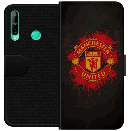 Kompatibelt Lommeboketui til Huawei Huawei P40 lite E Manchester United logo i rød og gul farge med røff sportslig bakgrunn