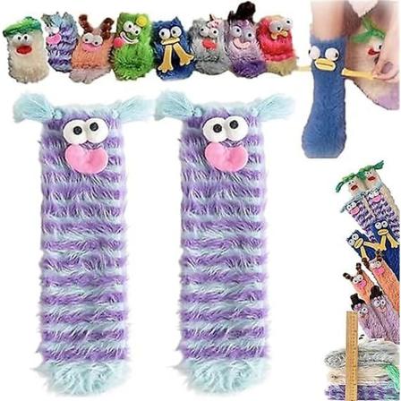Varm og koselig fluffy tegneserie monstersokker, Coral Velvet Tredimensjonale Quirky sokker, plysj monstersokker julesokker 1 pair striped