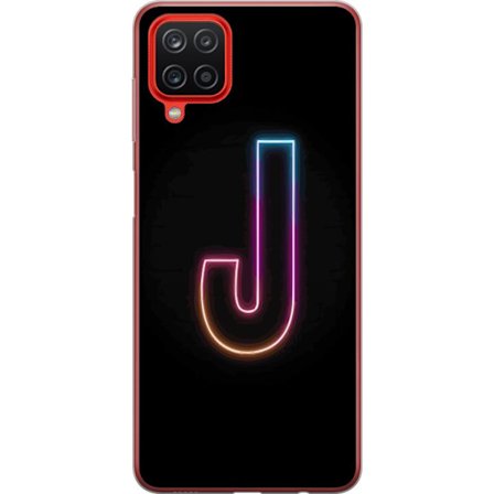 Kompatibelt Mobilskal till Samsung Samsung Galaxy A12 Minimalistisk neonbokstav J i färgskiftande ljus mot svart bakgrund