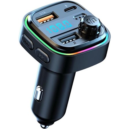 Auton Bluetooth FM -lähetin – kaksois-USB-C (5V/3.1A) ja USB-B (12V-24V) -laturi, MP3-soitin, yhteensopiva iOS:n ja Androidin kanssa.