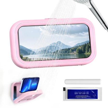 Vandtæt telefonholder, 2025 ny bruse-telefonholder, bærbar vandtæt Bluetooth-højttaler til brusebad (pink)