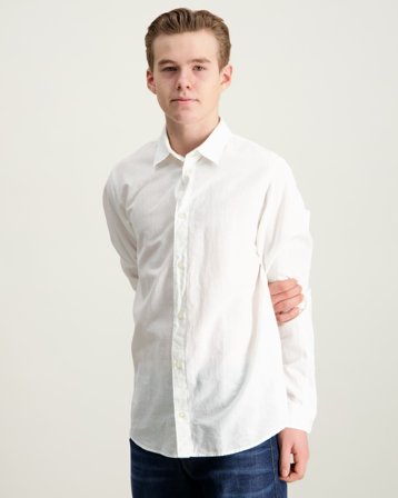 Jack & Jones JJEBREEZE LINEN BLEND SHIRT L/S SN JNR Weiß Hemden Jungen - Kids Brand Store