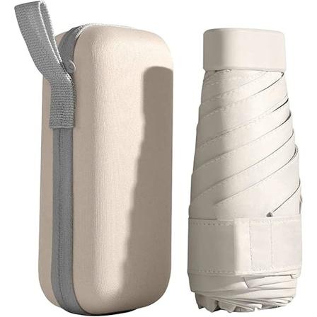 Reiseparaply, Ribber Mini Reiseparaply Sterkt Paraply Sammenleggbart Solparaply Vindtett Regntrekk Lett Lite Anti-UV Paraply 90x53cm Off-white
