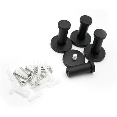 4 stk. sorte runde veggkroker, 53mm rustfritt stål veggkrok S