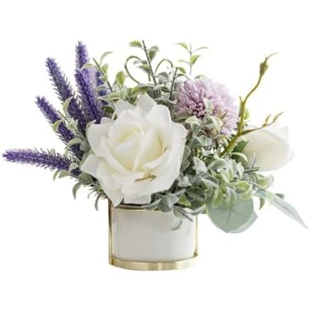 IK Kunstige roser med keramisk blomsterpotte, metallstativ