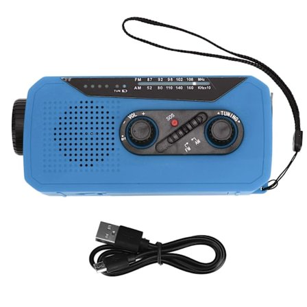 Nødradio med håndsving, solcelle og LED-lommelygte, 2000mAh opladning til camping og vandring, blå EU-type
