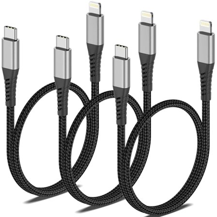 2025 Senaste Modell 60 cm USB C Lightning-kabel Kort 3-pack, [MFi-certifierad] Nylon Power Delivery-kabel Typ C till iPhone Laddningskabel Snabb