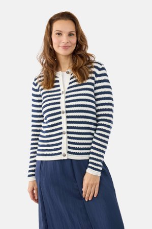 SIGNATURE - Strik Cardigan - Navy / Råhvid - Stribet
