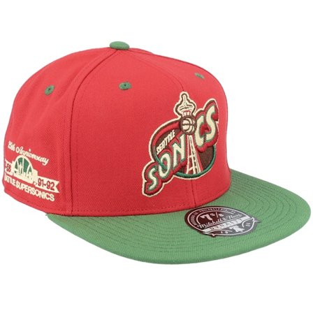 Mitchell & Ness - NBA Rød fitted Caps - Seattle Supersonics Nightmare Red/Green Fitted @ Hatstore