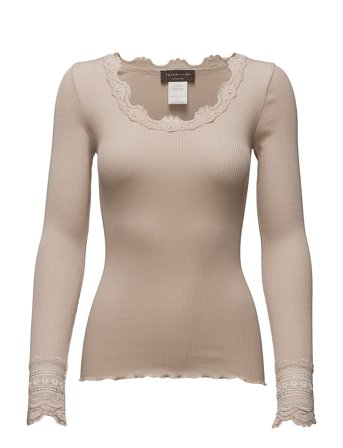 Rosemunde Rwbenita Silk Ls O-Neck Lace T-Shir - Beige - M