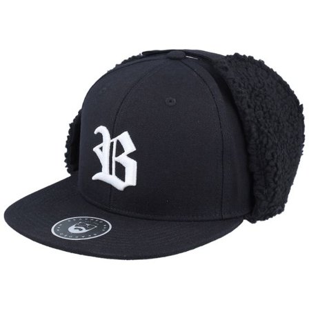 Bearded Man - Svart earflap Keps - Old English B Earflap Vintage Black Ear Flap @ Hatstore