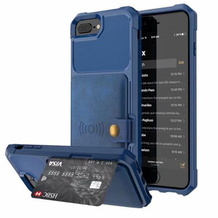 Iphone 8 Plus - Praktiskt Skal Med Kortfack Blå