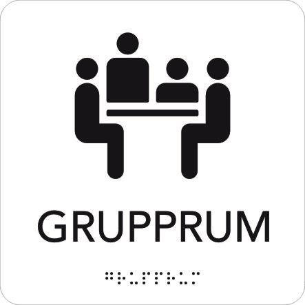 UniGraphics 6705389 Skylt grupprum, taktil, 150 x 150 mm Vit, svart text, Skyltar