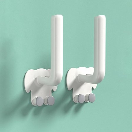 2 kpl L-muotoiset seinätelineet Elefantti-suihkupyyhe VALKOINEN