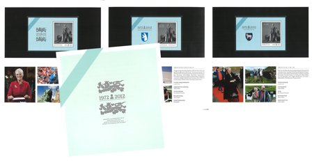 Dronning Margrethe II 40 års regeringsjubilæum - Mappe med tre miniark (fællesudgivelse)