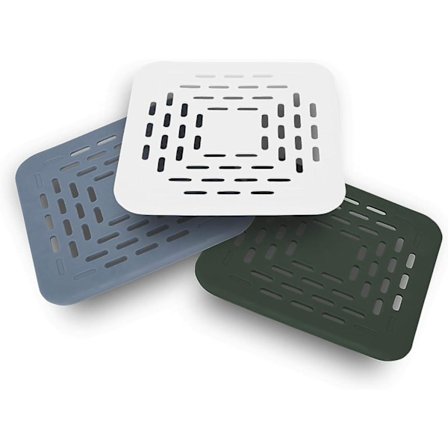 3x Avloppssil, avloppsfilter, lock för avlopp, med sugkopp, hårfångare för duschar, badkar, diskhoar Vit, Grön, Blå, 13x13x0.5cm