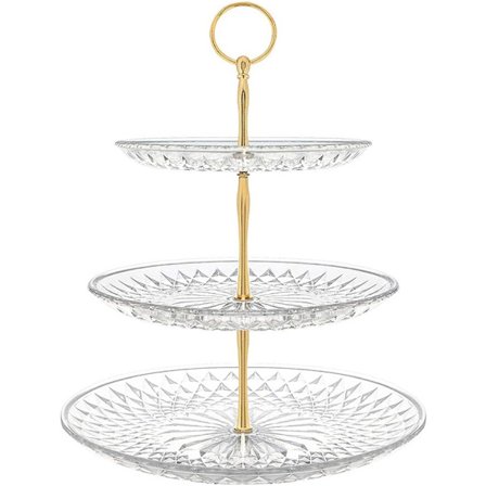 3-lags kakefat, rundt gull cupcake-stativ, klar akryl dessert- og fruktfat, ettermiddagste-stativ for fest