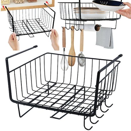 Metallikori kaapin yläosan alle, 5 koukkua, paperiteline Musta