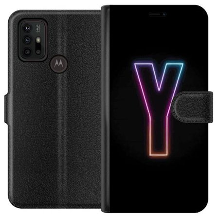 Kompatibelt Lommeboketui til Motorola Motorola Moto G30 Minimalistisk neonbokstav Y i fargeskiftende lys mot svart bakgrunn