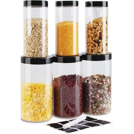 Mjöölbehållare, 3 st 1000 ml & 3 st 500 ml Lufttäta Matförvaringsbehållare, Köksförvaringsburkar i Plast för Kryddor, Spaghetti, Kaffe, Flingor