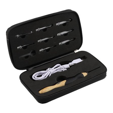 9 in 1 USB-ladattava valaistu virkkuukoukku käsin kudotut ompelutyökalut (silikonikahva)