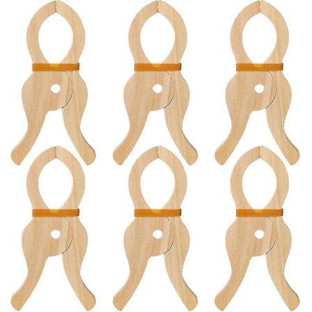 6 stk. Lekeklemmer i tre, håndlagde, gigantiske klemmer, leker, treklemmer for gardiner, skap, balkong, tre