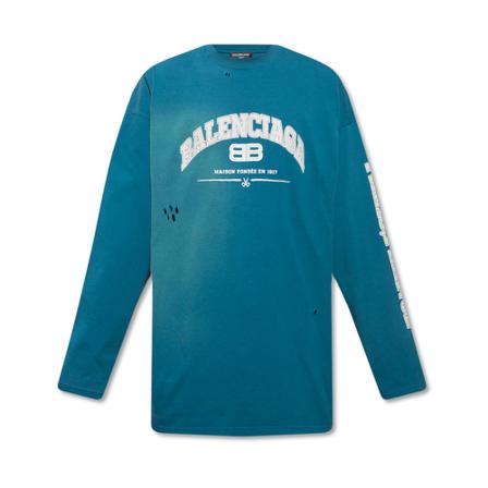 Balenciaga, Long-sleeved T-shirt Blauw, Heren, Maat:2XL,Katoen,print