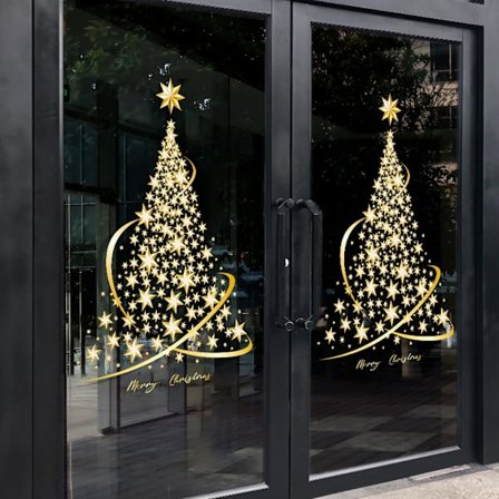 Juletre vindusklistremerke, for glass, statisk gullfarget klistremerke, DIY, vegg, vindu, dørklistremerke, for butikkvindu, 2