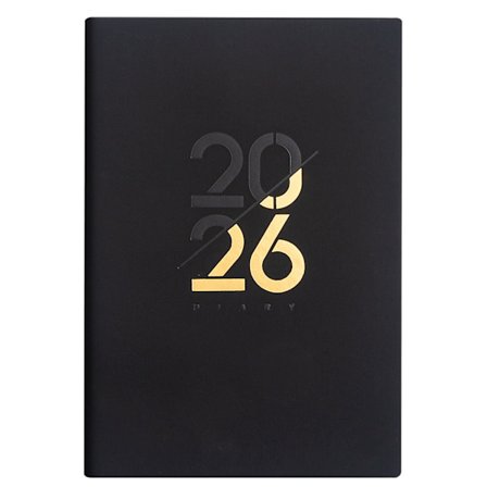 A5-planlegger, 2026-dagbok, engelsk planlegger, 156 sider, én side per dag, gullfolieomslag (svart)