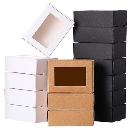 30 kpl Mini Kraft Paper Box Ikkunalla Lahjapakkauslaatikko Herkkulaatikko Saippua Herkku Leipomo Karkki (musta ruskea valkoinen) (Fww)