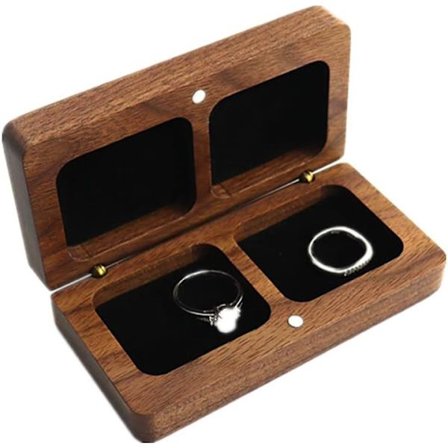 Rektangulær træringæske til 2 ringe Håndlavet opbevarings smykkeskrin