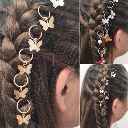 18 st Butterfly Hair Braid Clips Charms Clip Gold Hair Braid