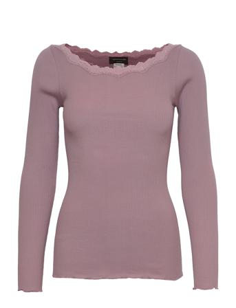 Organic T-Shirt W/Lace T-shirts & Tops Long-sleeved Lila Rosemunde