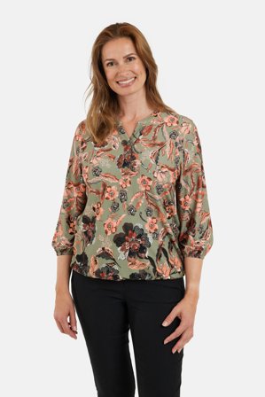 SIGNATURE - 3/4 Ærmet T-shirt - Grøn / Orange - Blomstret