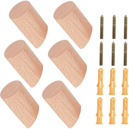 Trævægmonteret Frakkeholder Til Ophængning Af Frakker, Hatte, Halstørklæder, Tøj Og Hjelme I Soveværelse, Stue, Gang - 6 Stk