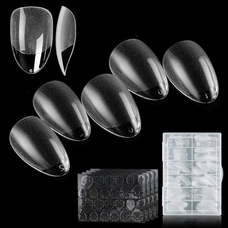 Mandelformede korte negletipper, negletipper med fuld dækning, præformede semi-matte tipper, gel-negle-tipper - 360 stykker i 12 størrelser, 4 ark 