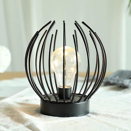 Metalliverkkoinen pöytävalaisin, johdoton, paristokäyttöinen lamppu Edison-tyylisellä LED-lampulla, ihanteellinen häihin, juhliin, 