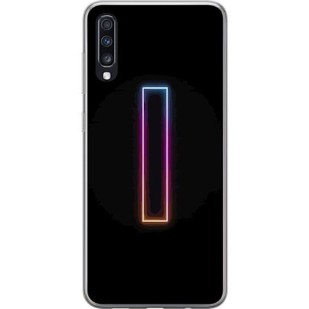 Kompatibel Mobilcover til Samsung Samsung Galaxy A70 Minimalistisk neonbogstav I i regnbuefarver mod mørk baggrund