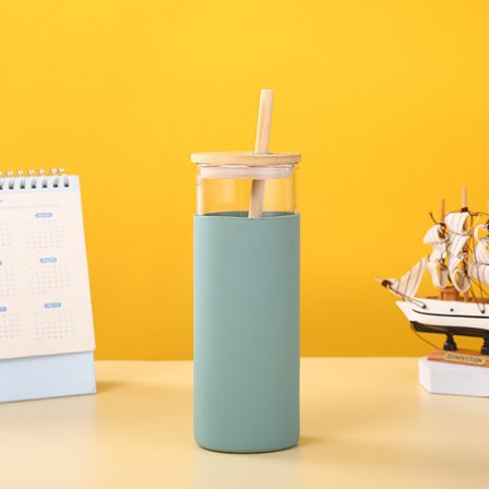 Glass Tumbler Glass Vannflaske Straw Silikon Beskyttelseshylse