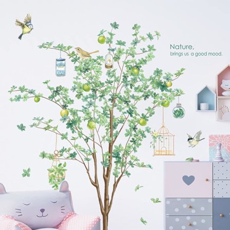 Tropisk grön växt väggklistermärke, avtagbar träd väggklistermärke Mu