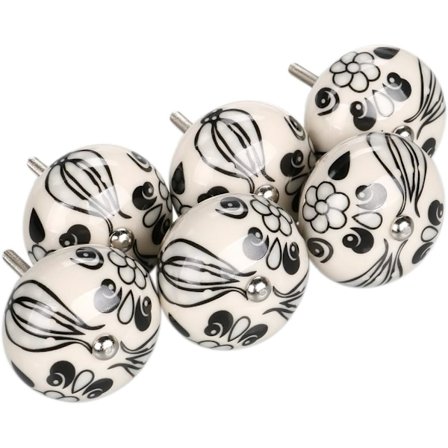 sourcing map 6 stk. Skuffeknott Skap Dørhåndtak Møbelknott Vintage Svart Hvit Blomstermalt Keramisk Gresskar Svart Tillandsia